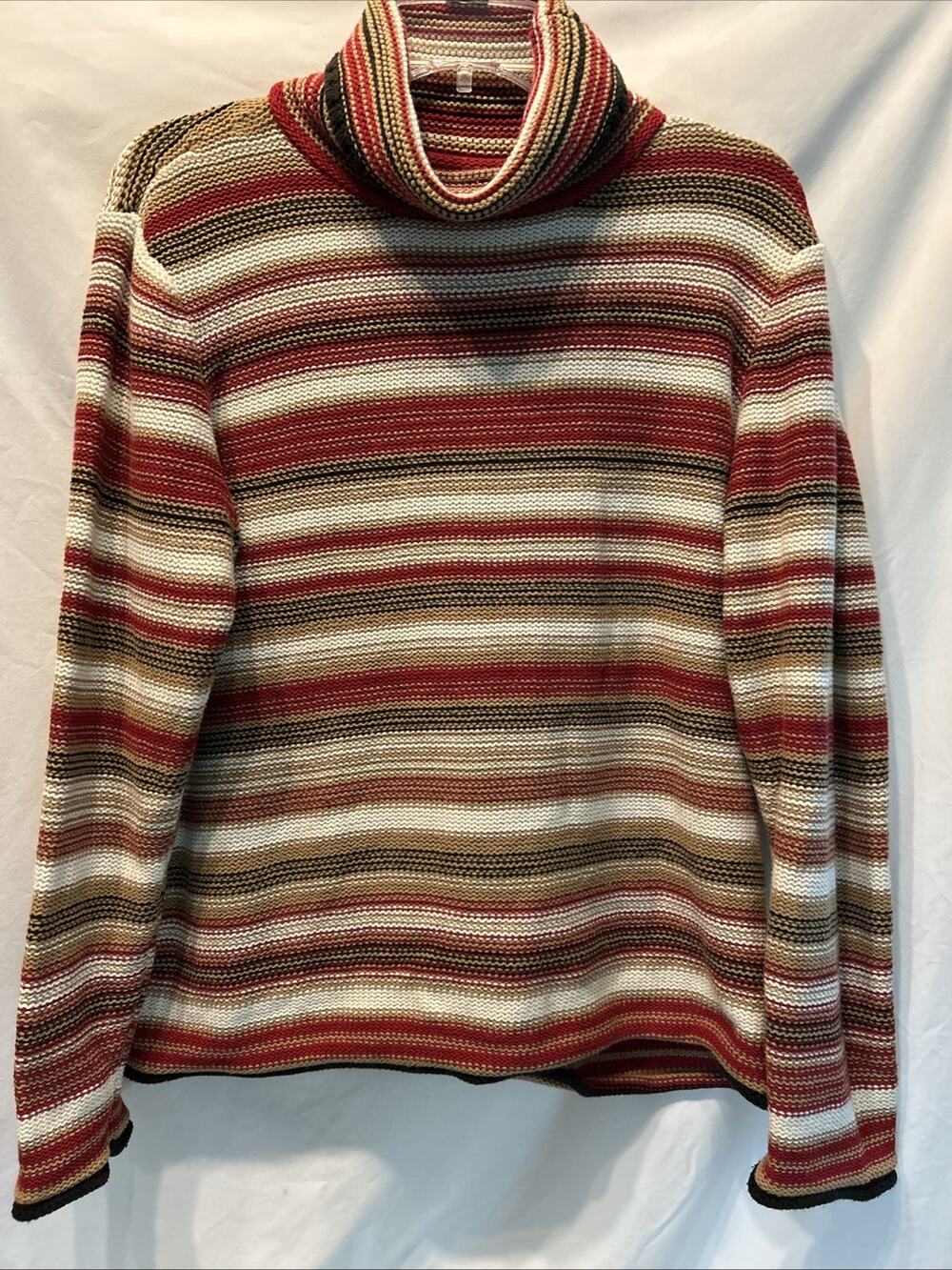 Vintage Talbots Women's XL Turtleneck Striped Sweater Red, Beige Preppy Autumn